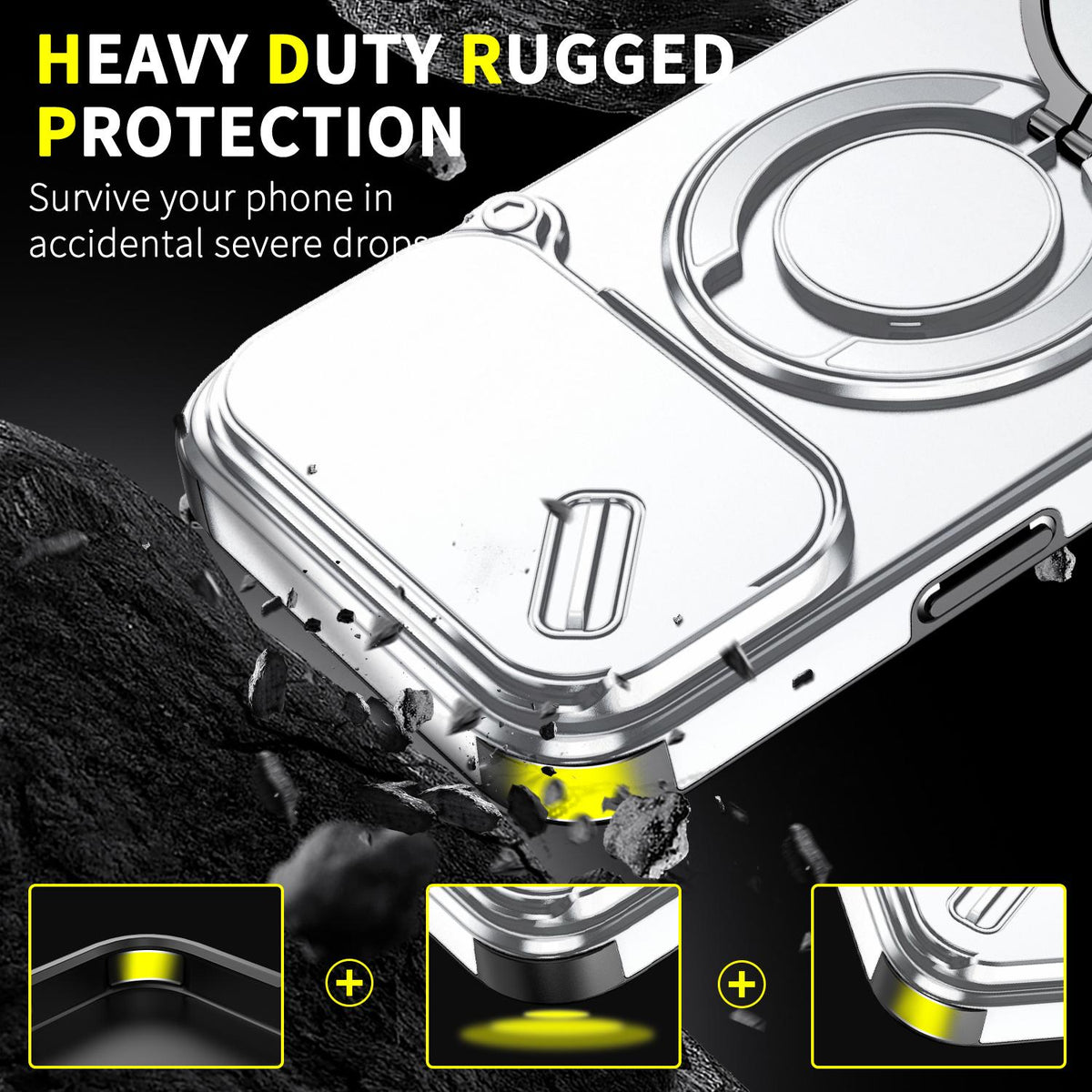 For iPhone 18 Pro Max Sliding Camshield Ring Holder Phone Case - Silver - EDA008462105G