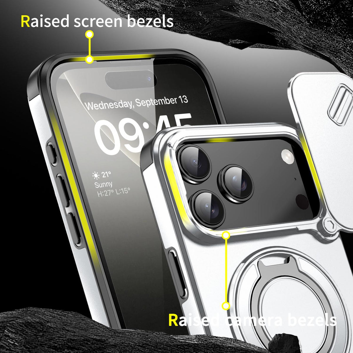 For iPhone 18 Pro Max Sliding Camshield Ring Holder Phone Case - Silver - EDA008462105G