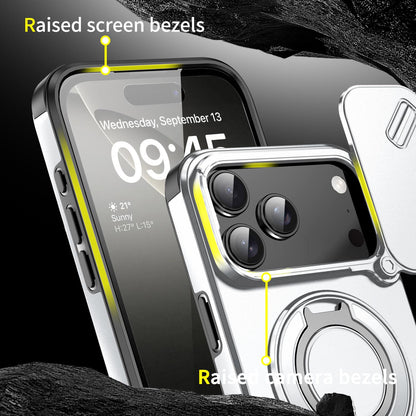 For iPhone 18 Pro Max Sliding Camshield Ring Holder Phone Case - Silver - EDA008462105G