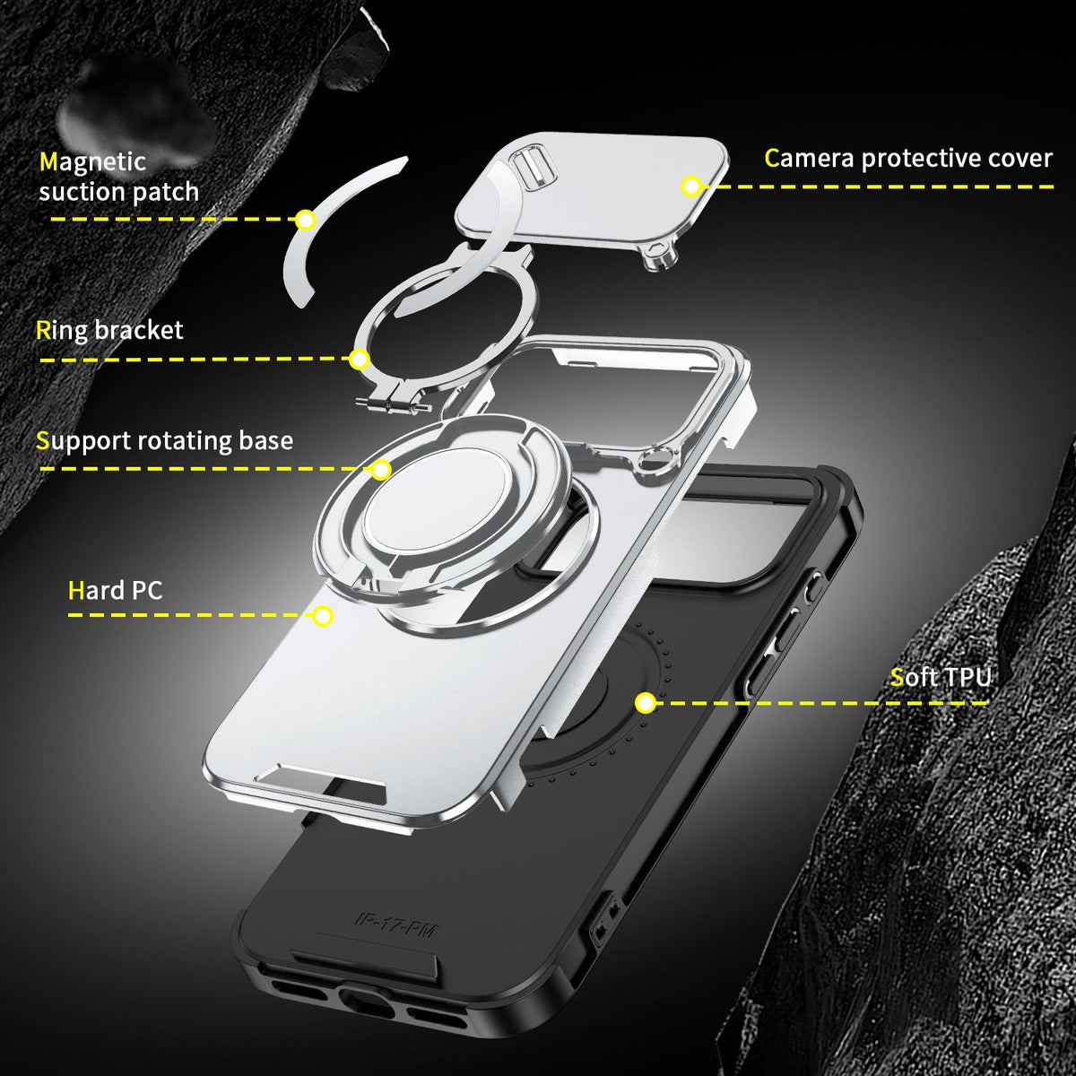 For iPhone 18 Pro Max Sliding Camshield Ring Holder Phone Case - Silver - EDA008462105G