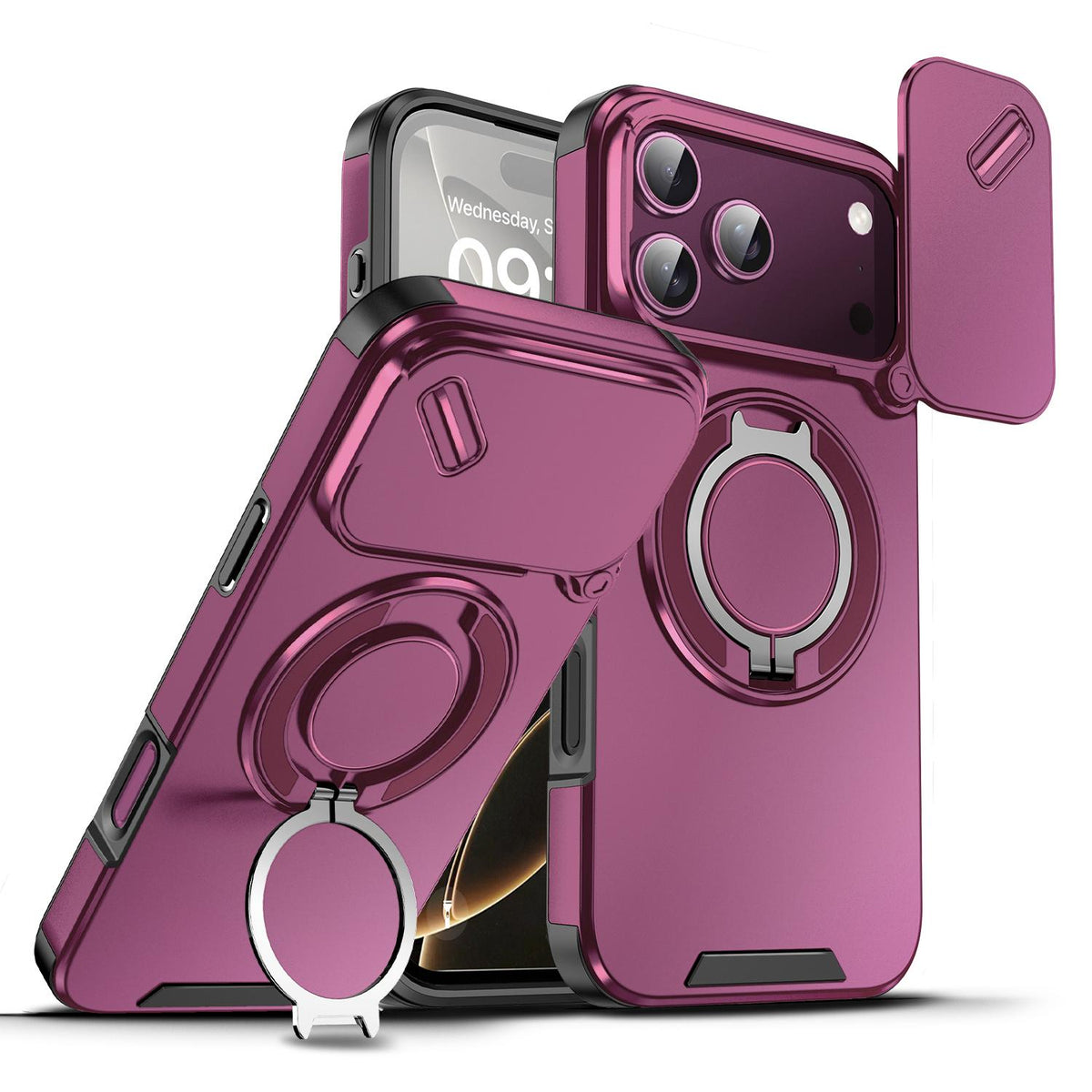 For iPhone 18 Pro Max Sliding Camshield Ring Holder Phone Case - Cherry Red - EDA008462105H