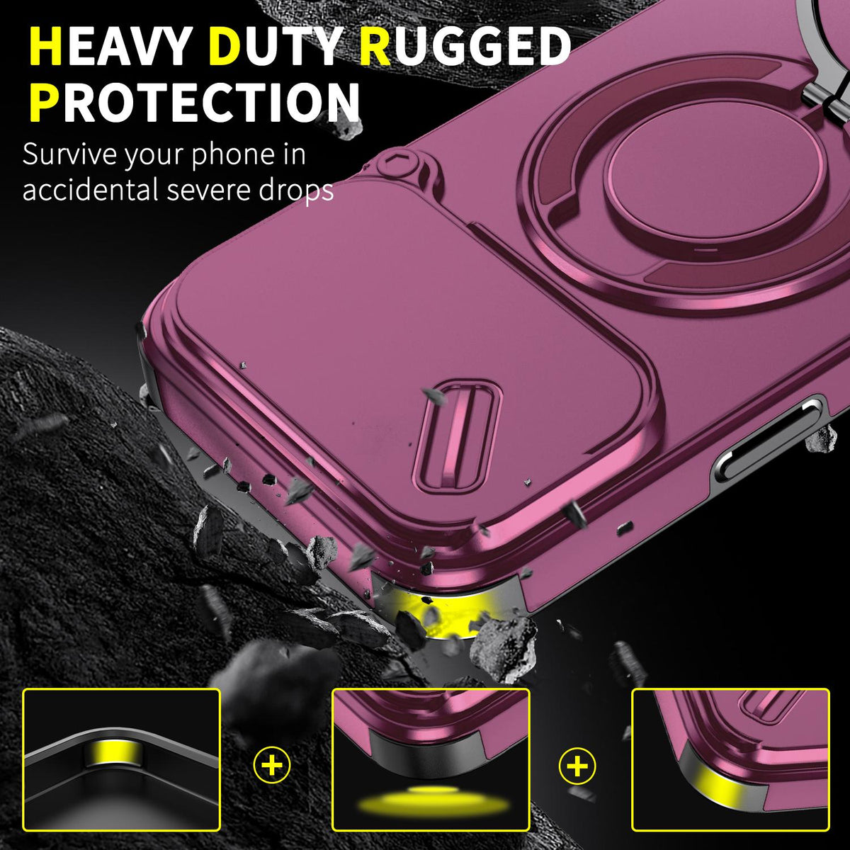 For iPhone 18 Pro Max Sliding Camshield Ring Holder Phone Case - Cherry Red - EDA008462105H