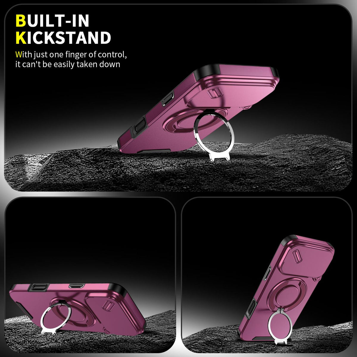 For iPhone 18 Pro Max Sliding Camshield Ring Holder Phone Case - Cherry Red - EDA008462105H