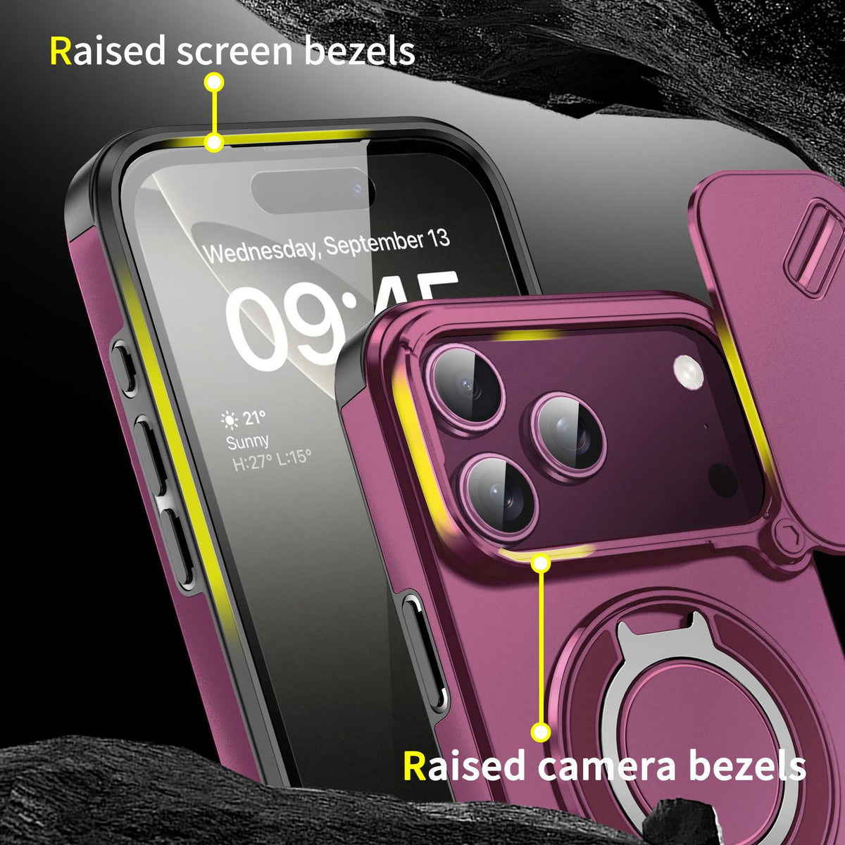 For iPhone 18 Pro Max Sliding Camshield Ring Holder Phone Case - Cherry Red - EDA008462105H