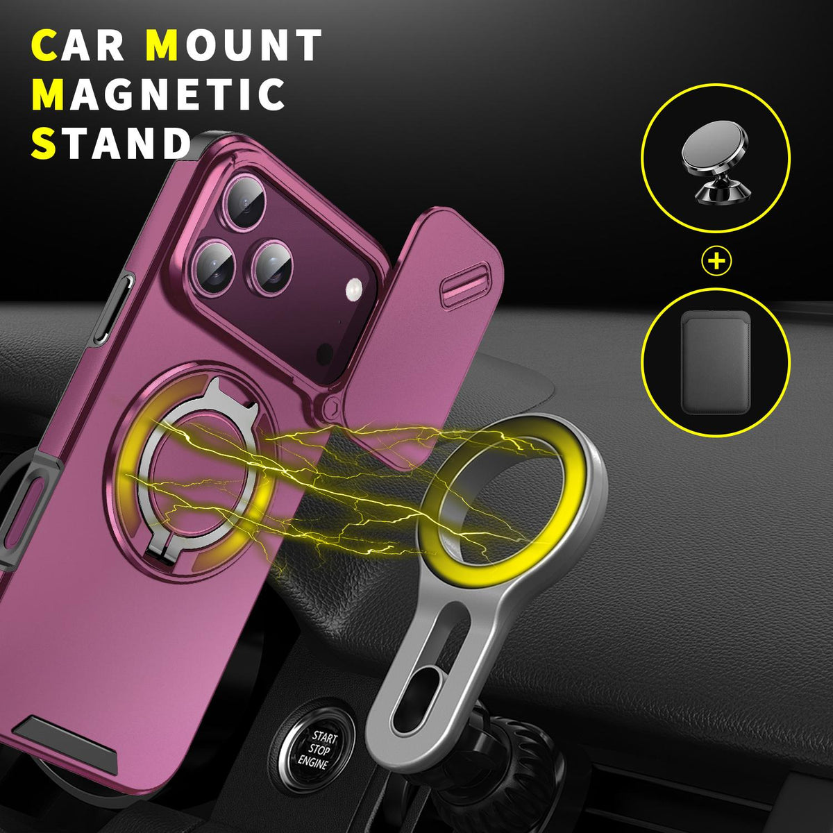 For iPhone 18 Pro Max Sliding Camshield Ring Holder Phone Case - Cherry Red - EDA008462105H