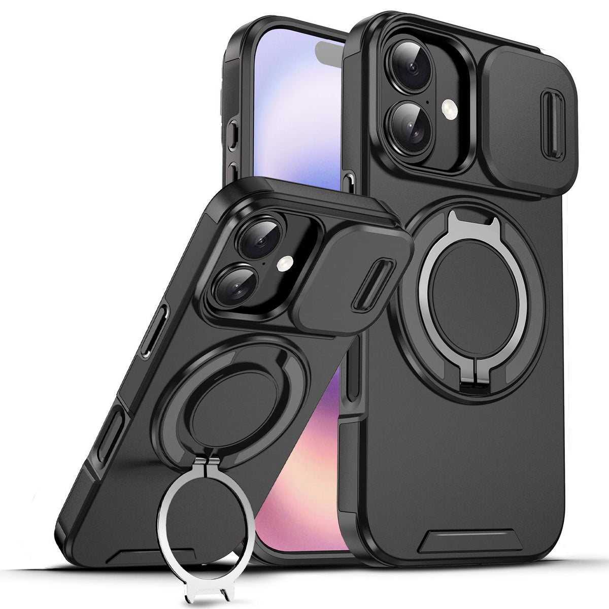 For iPhone 18 Sliding Camshield Ring Holder Phone Case - Black - EDA008462107A
