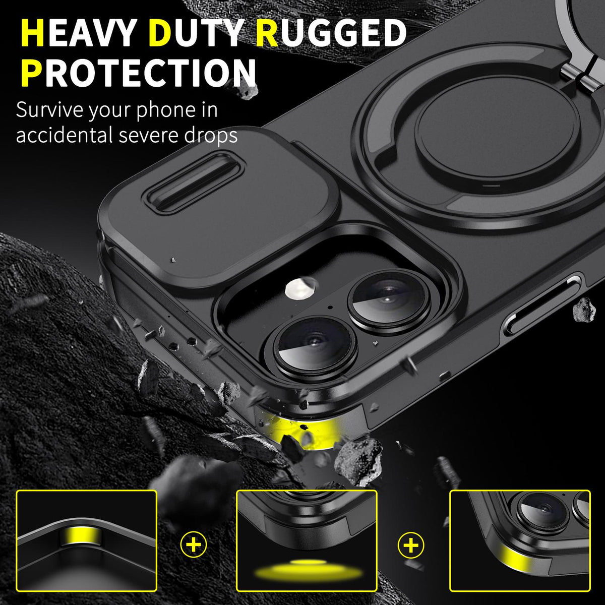 For iPhone 18 Sliding Camshield Ring Holder Phone Case - Black - EDA008462107A