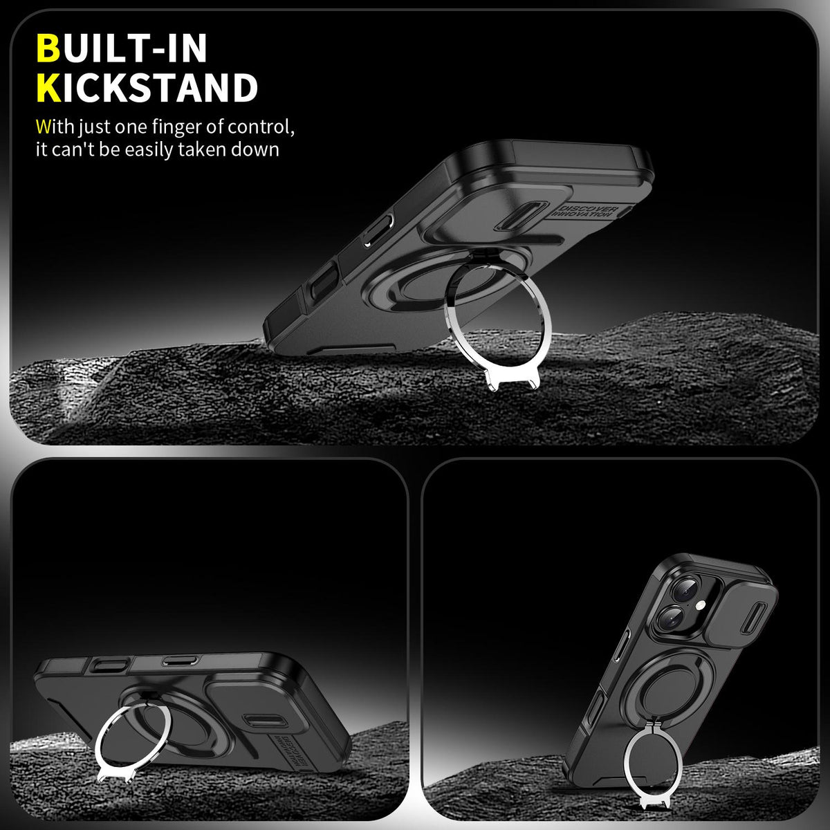 For iPhone 18 Sliding Camshield Ring Holder Phone Case - Black - EDA008462107A