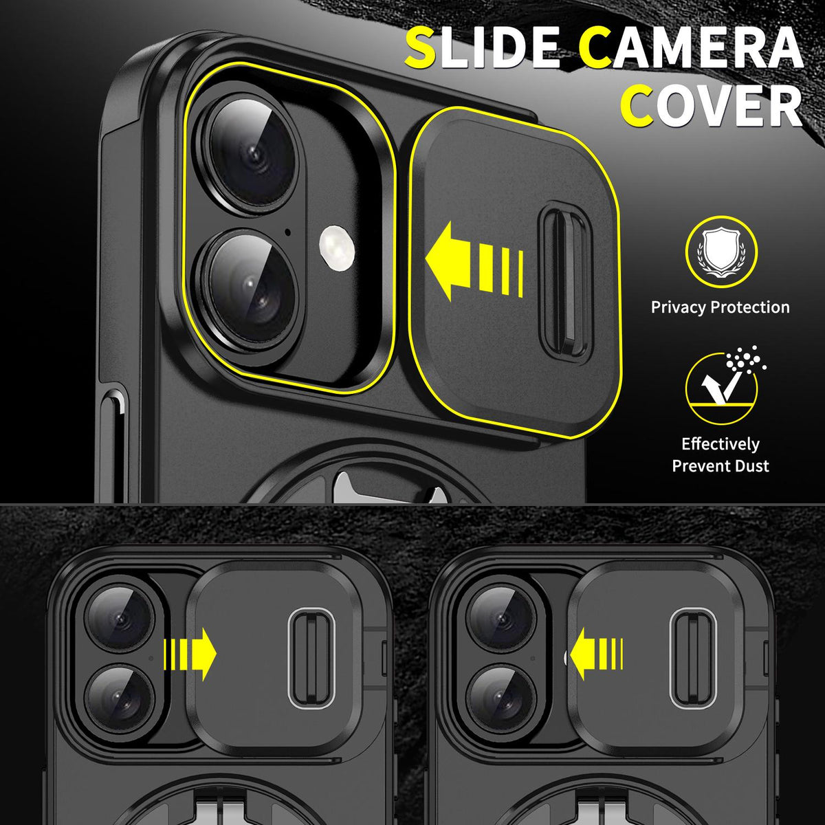 For iPhone 18 Sliding Camshield Ring Holder Phone Case - Black - EDA008462107A