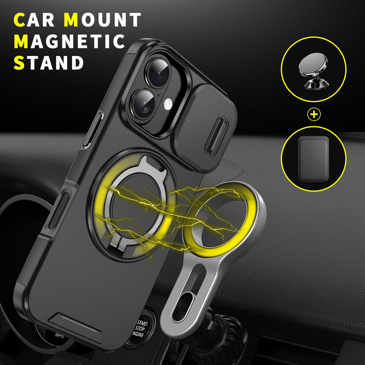 For iPhone 18 Sliding Camshield Ring Holder Phone Case - Black - EDA008462107A