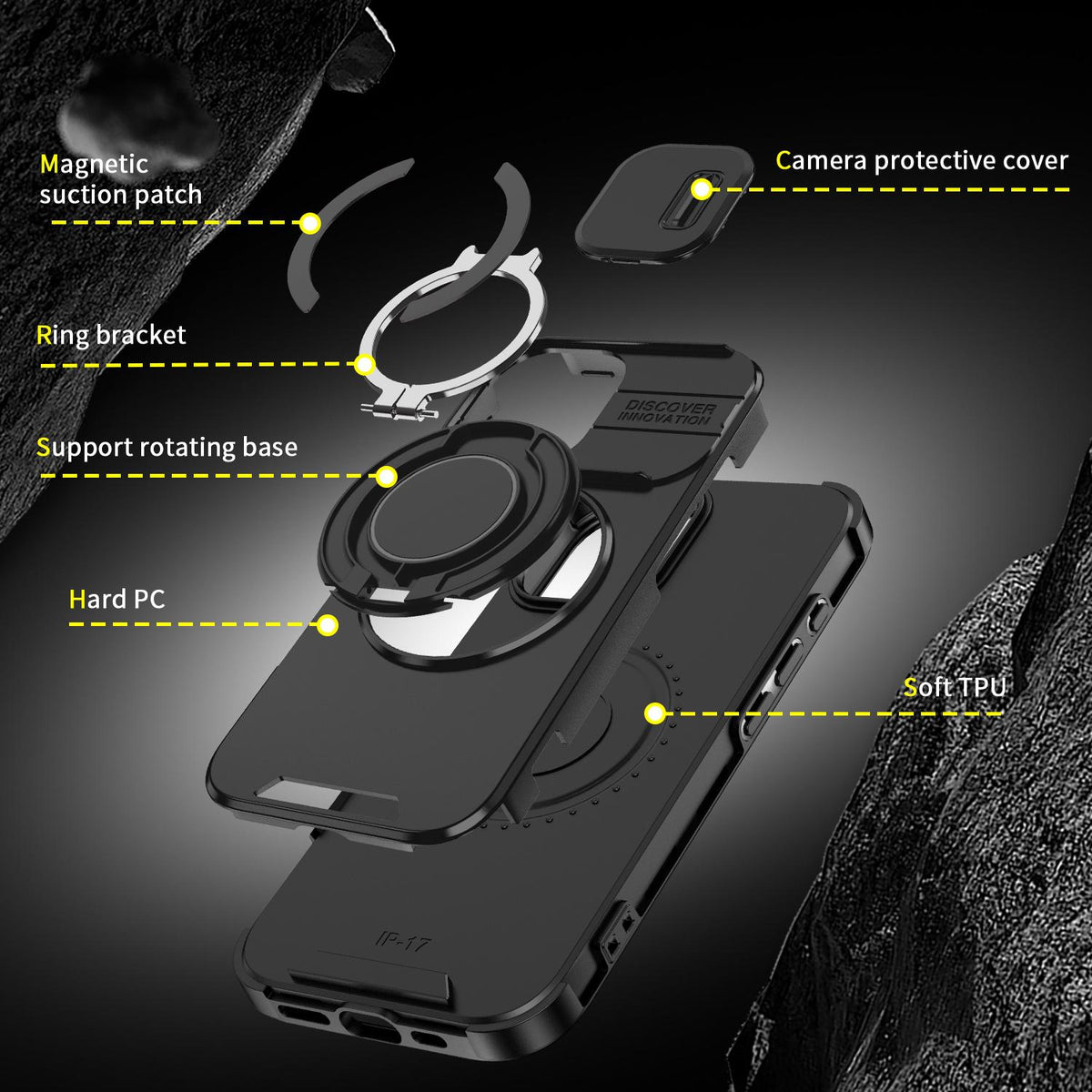 For iPhone 18 Sliding Camshield Ring Holder Phone Case - Black - EDA008462107A