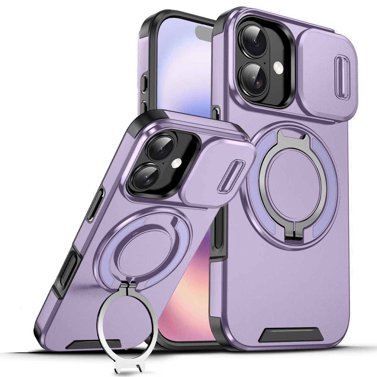 For iPhone 18 Sliding Camshield Ring Holder Phone Case - Purple - EDA008462107B