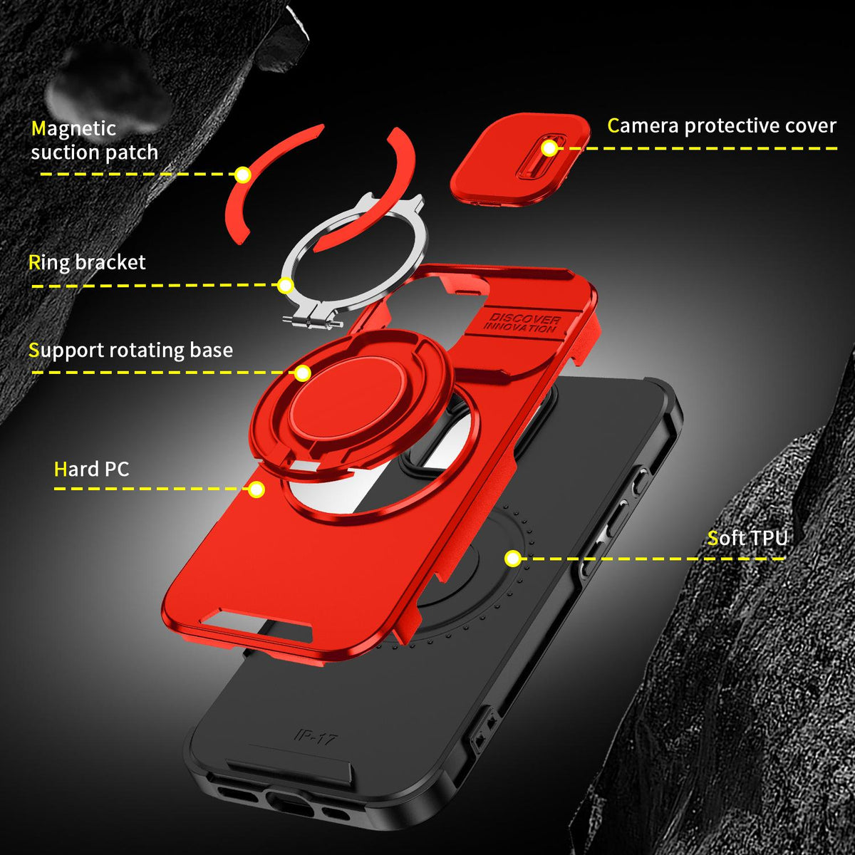 For iPhone 18 Sliding Camshield Ring Holder Phone Case - Red - EDA008462107C