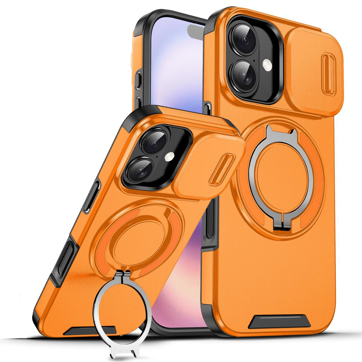 For iPhone 18 Sliding Camshield Ring Holder Phone Case - Orange - EDA008462107D