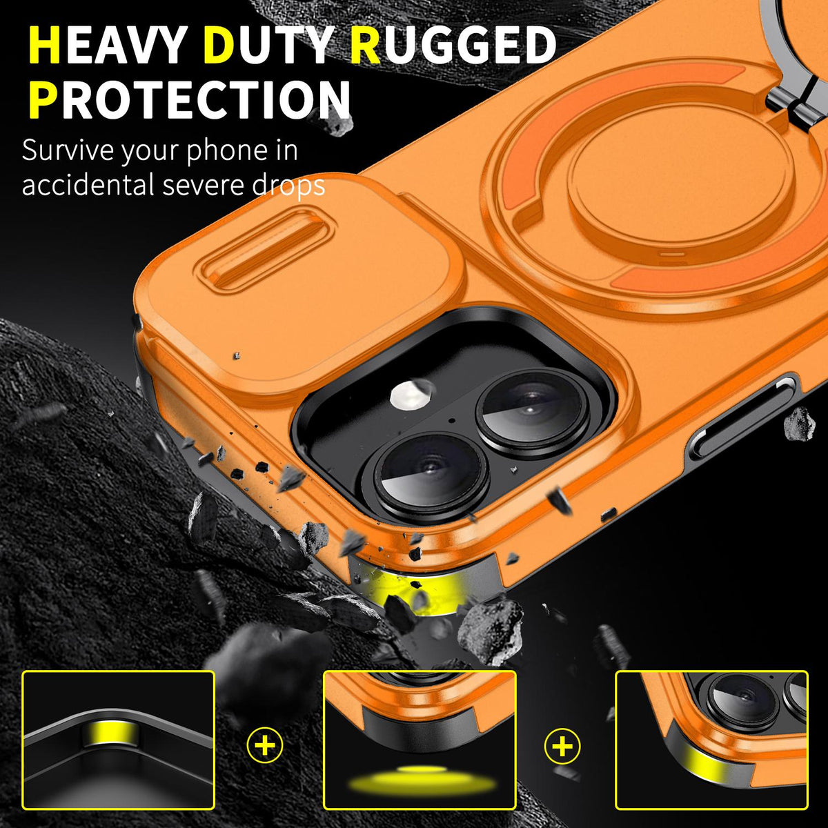 For iPhone 18 Sliding Camshield Ring Holder Phone Case - Orange - EDA008462107D