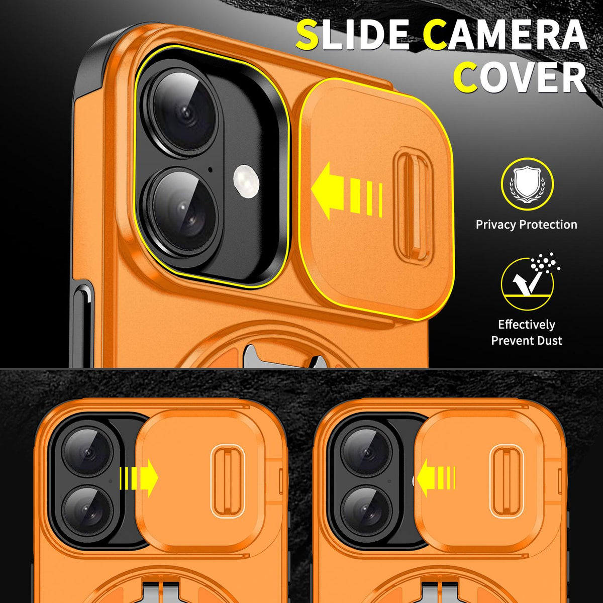 For iPhone 18 Sliding Camshield Ring Holder Phone Case - Orange - EDA008462107D