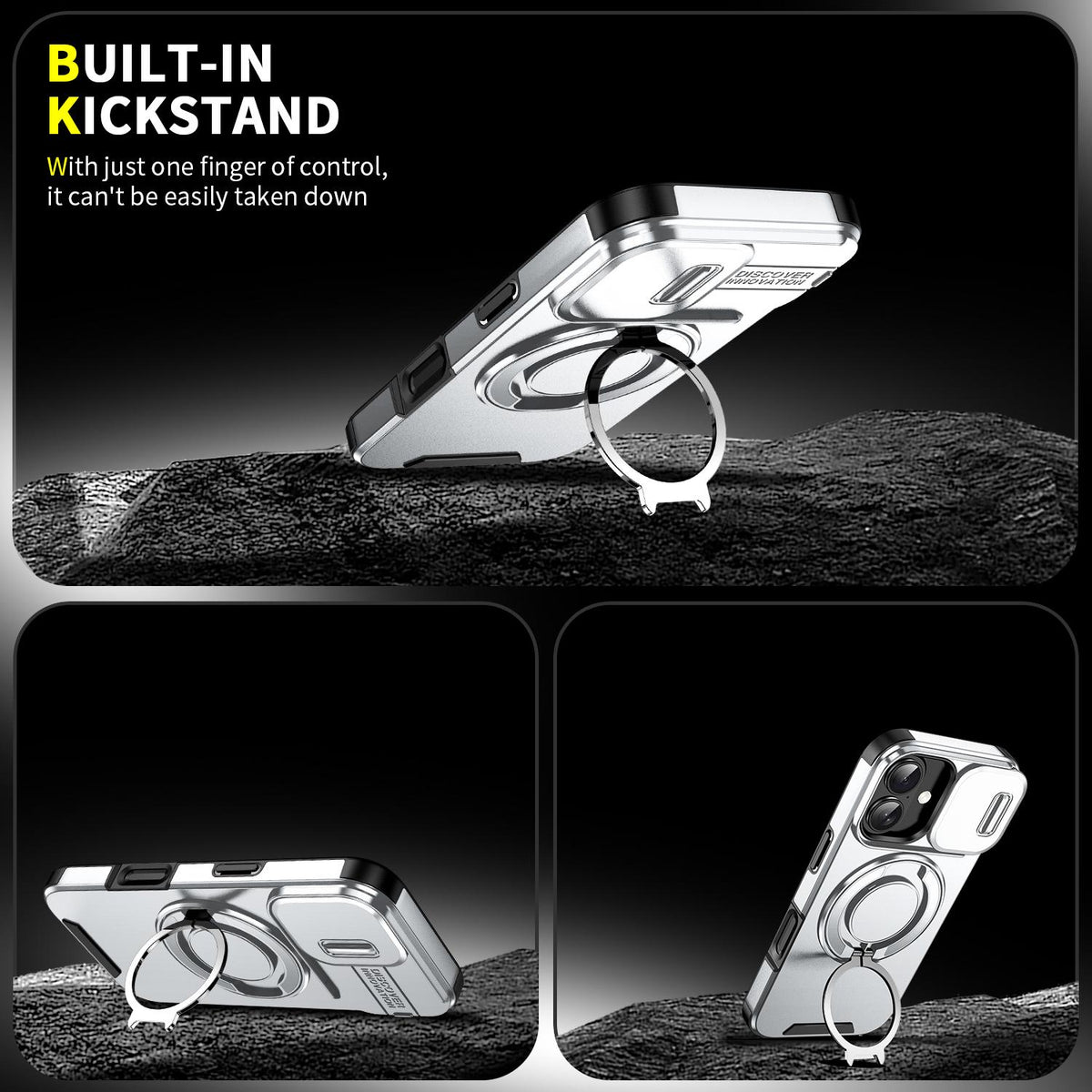 For iPhone 18 Sliding Camshield Ring Holder Phone Case - Silver - EDA008462107G