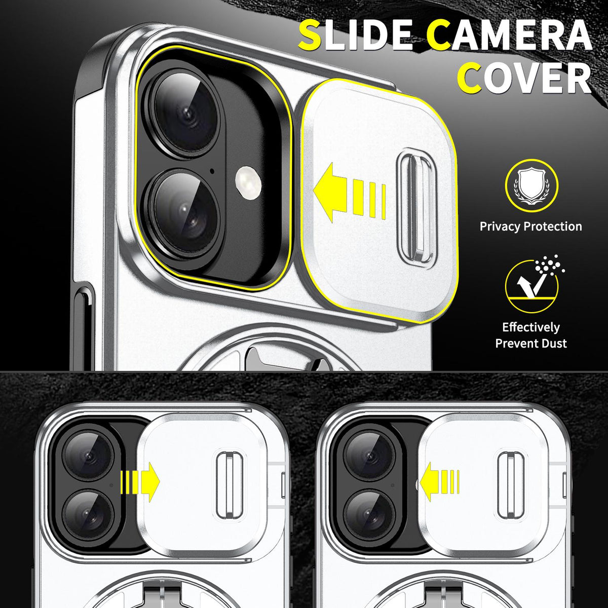 For iPhone 18 Sliding Camshield Ring Holder Phone Case - Silver - EDA008462107G