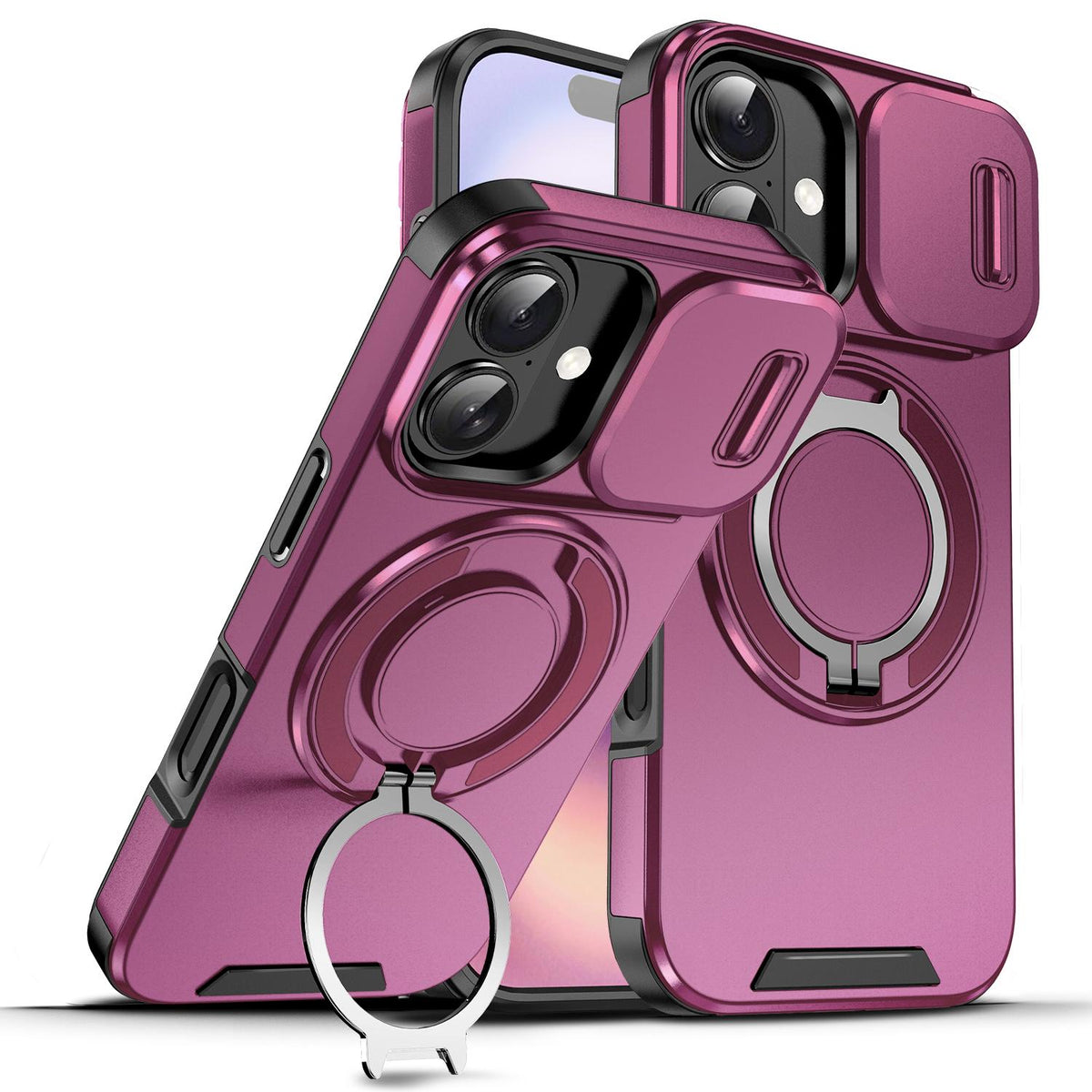 For iPhone 18 Sliding Camshield Ring Holder Phone Case - Cherry Red - EDA008462107H