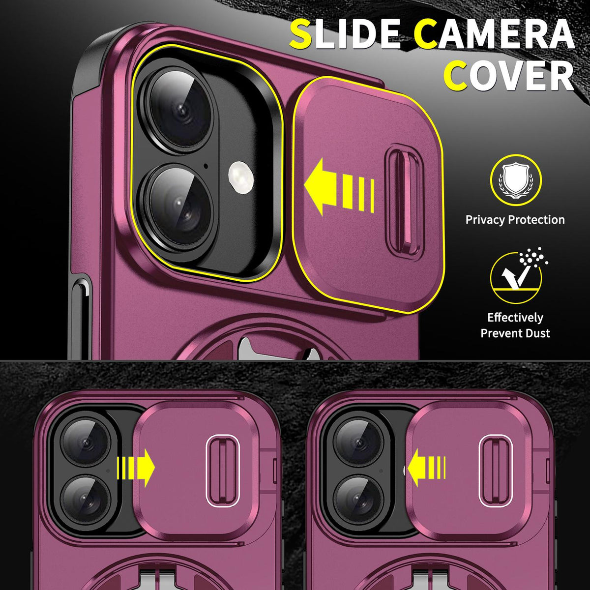 For iPhone 18 Sliding Camshield Ring Holder Phone Case - Cherry Red - EDA008462107H
