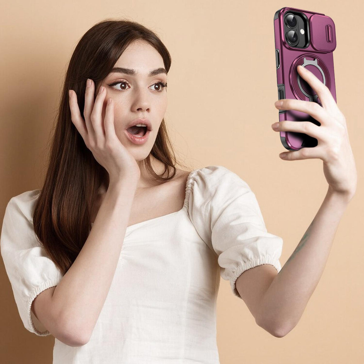 For iPhone 18 Sliding Camshield Ring Holder Phone Case - Cherry Red - EDA008462107H