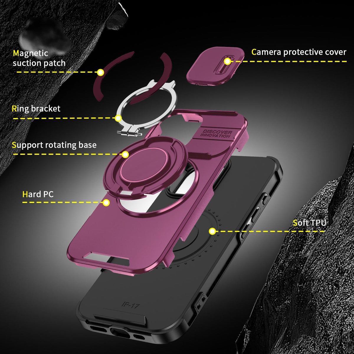For iPhone 18 Sliding Camshield Ring Holder Phone Case - Cherry Red - EDA008462107H