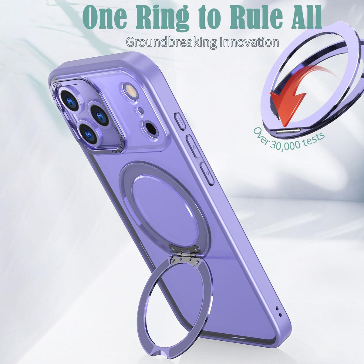 For iPhone 18 Pro Max kalebol MagSafe Metal Ring Holder Phone Case - Light Purple - EDA008475506A