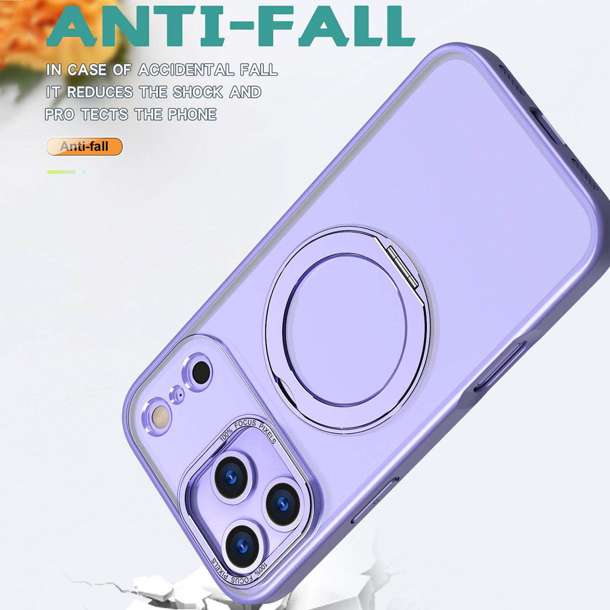 For iPhone 18 Pro Max kalebol MagSafe Metal Ring Holder Phone Case - Light Purple - EDA008475506A