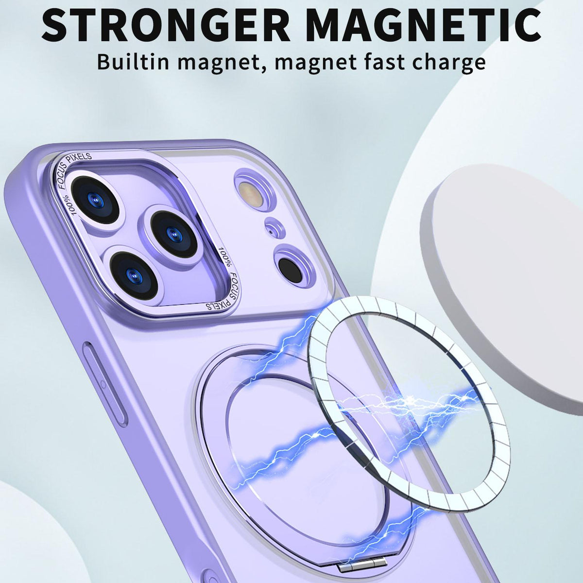 For iPhone 18 Pro Max kalebol MagSafe Metal Ring Holder Phone Case - Light Purple - EDA008475506A