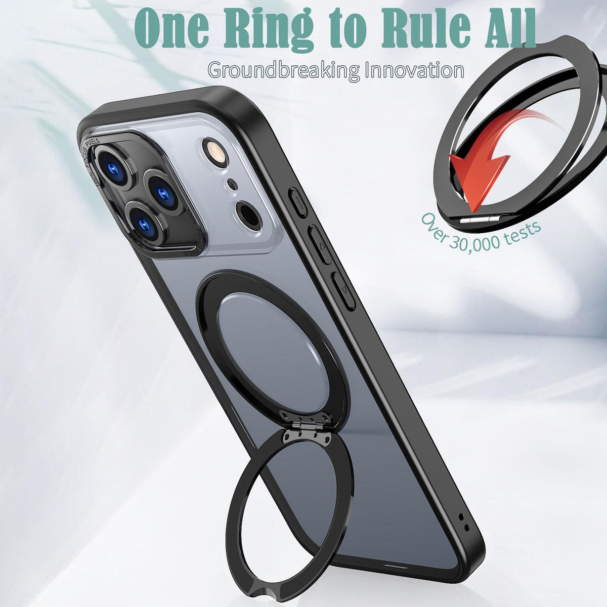 For iPhone 18 Pro Max kalebol MagSafe Metal Ring Holder Phone Case - Black - EDA008475506B