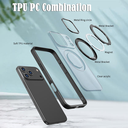 For iPhone 18 Pro Max kalebol MagSafe Metal Ring Holder Phone Case - Black - EDA008475506B
