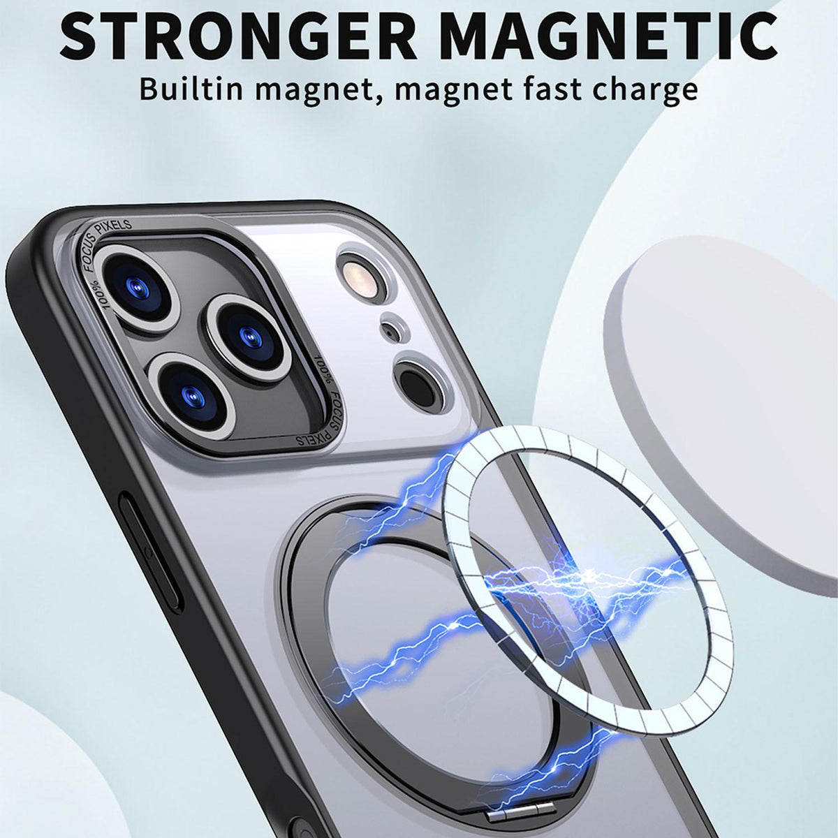 For iPhone 18 Pro Max kalebol MagSafe Metal Ring Holder Phone Case - Black - EDA008475506B