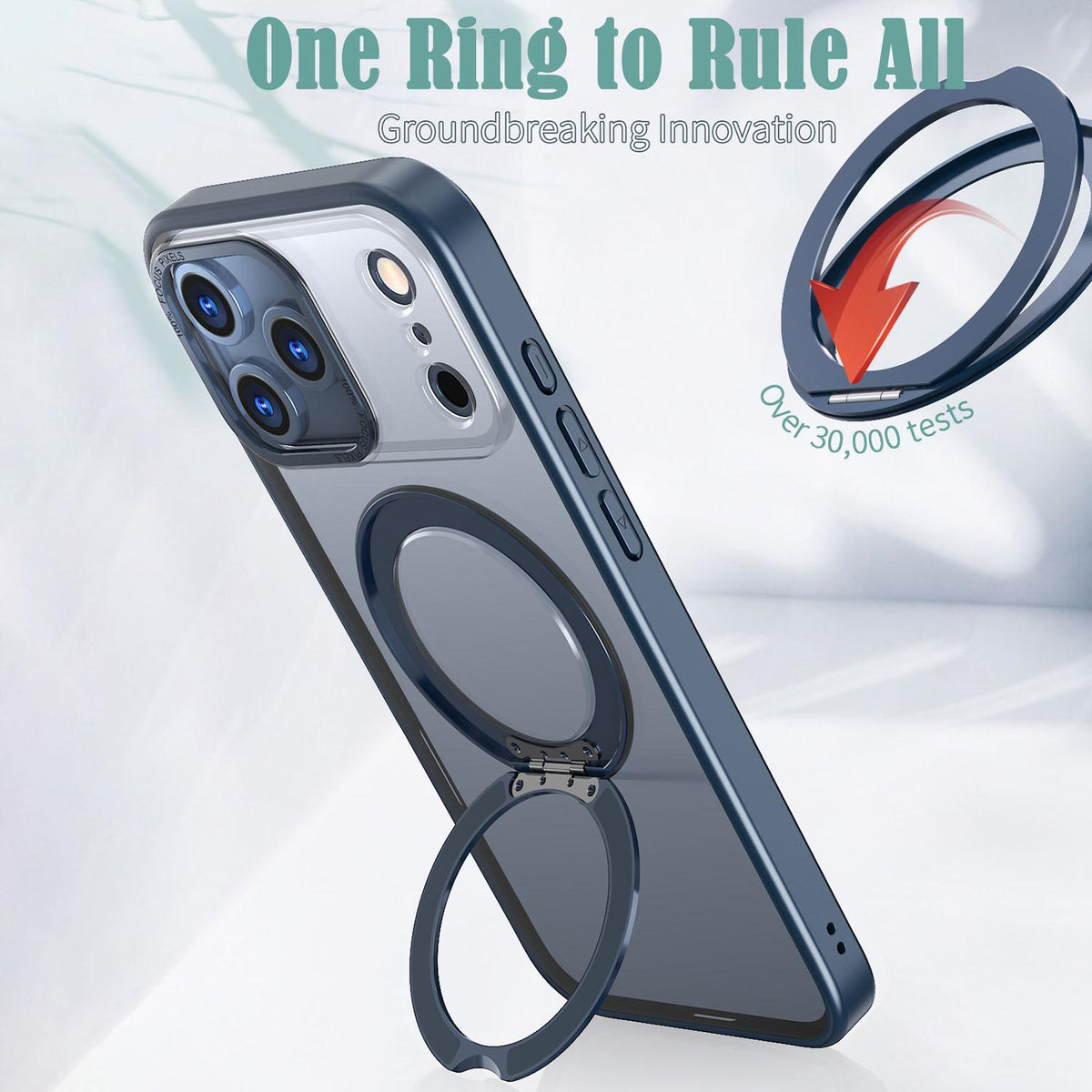 For iPhone 18 Pro Max kalebol MagSafe Metal Ring Holder Phone Case - Blue - EDA008475506C