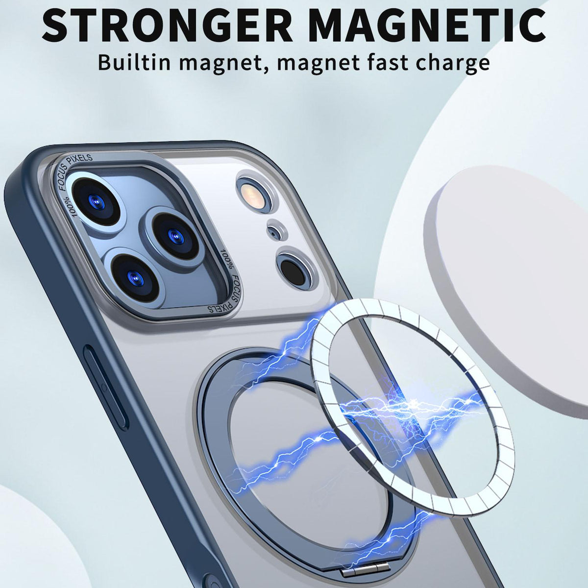 For iPhone 18 Pro Max kalebol MagSafe Metal Ring Holder Phone Case - Blue - EDA008475506C