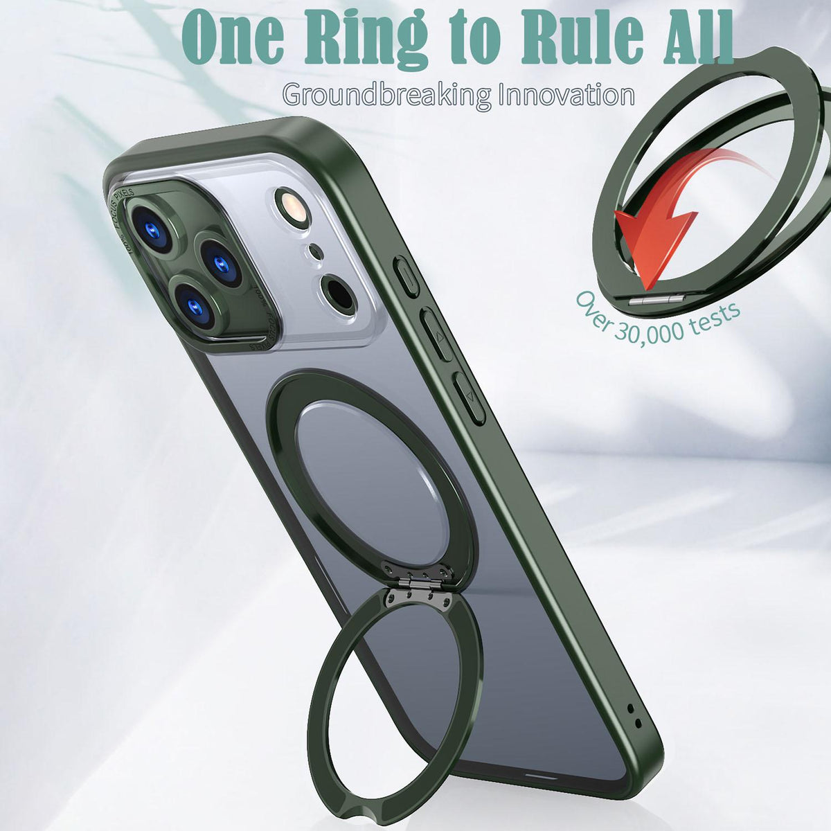 For iPhone 18 Pro Max kalebol MagSafe Metal Ring Holder Phone Case - Green - EDA008475506D