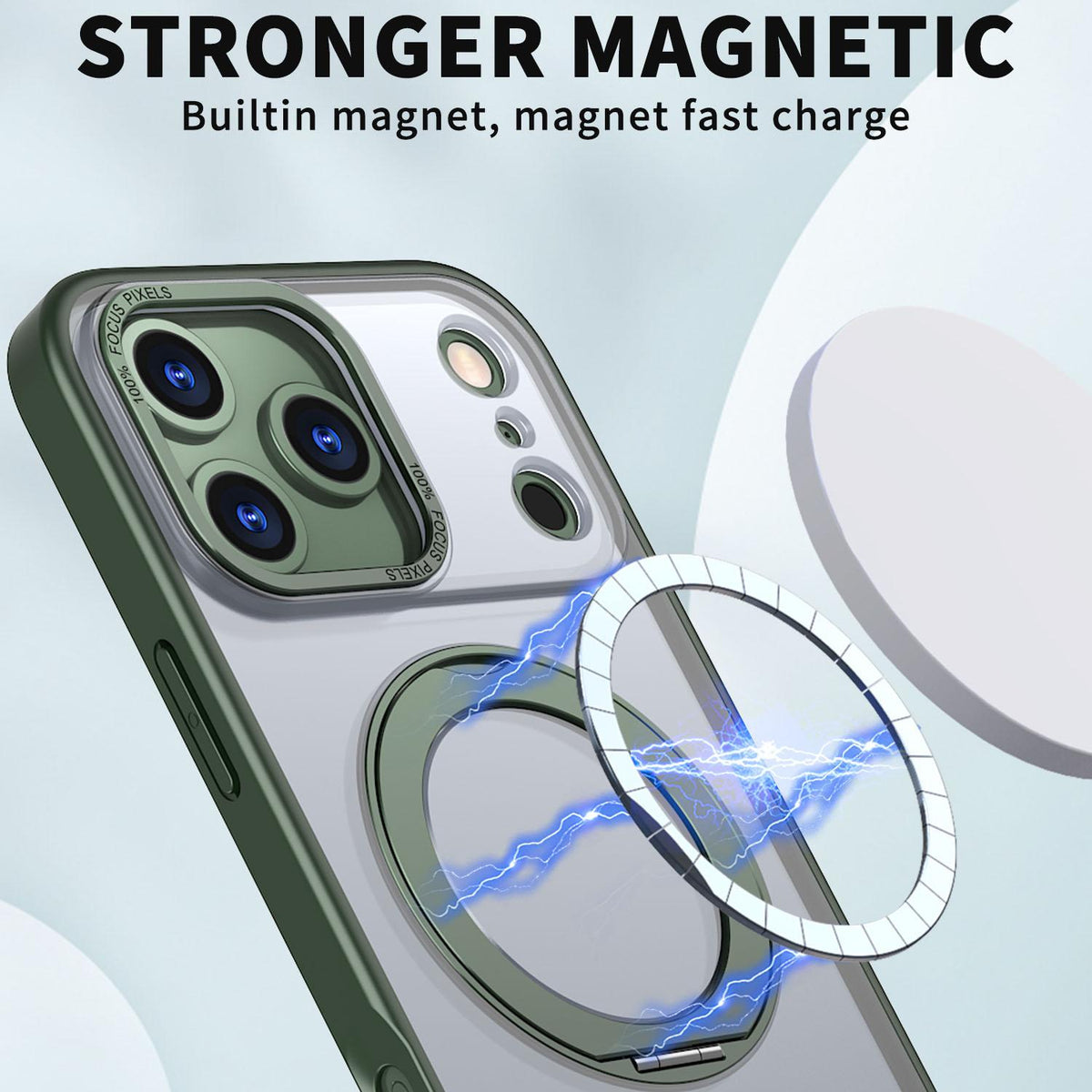 For iPhone 18 Pro Max kalebol MagSafe Metal Ring Holder Phone Case - Green - EDA008475506D