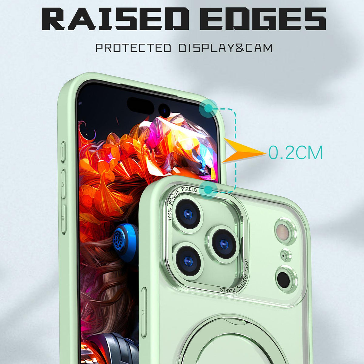 For iPhone 18 Pro Max kalebol MagSafe Metal Ring Holder Phone Case - Avocado Green - EDA008475506E