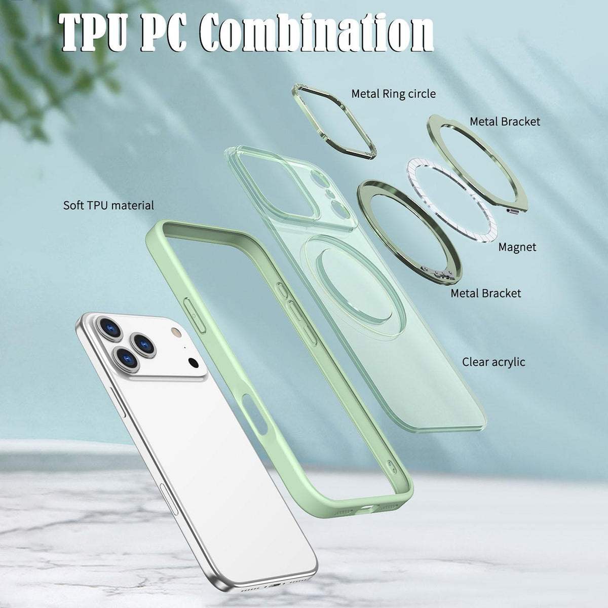 For iPhone 18 Pro Max kalebol MagSafe Metal Ring Holder Phone Case - Avocado Green - EDA008475506E