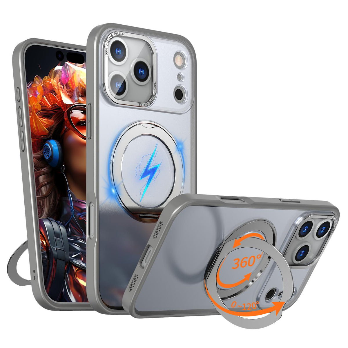 For iPhone 18 Pro Max kalebol MagSafe Metal Ring Holder Phone Case - Titanium Gray - EDA008475506F