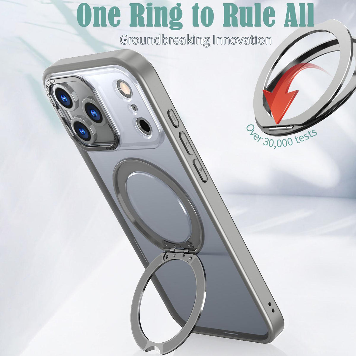 For iPhone 18 Pro Max kalebol MagSafe Metal Ring Holder Phone Case - Titanium Gray - EDA008475506F