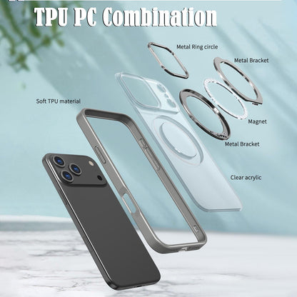 For iPhone 18 Pro Max kalebol MagSafe Metal Ring Holder Phone Case - Titanium Gray - EDA008475506F
