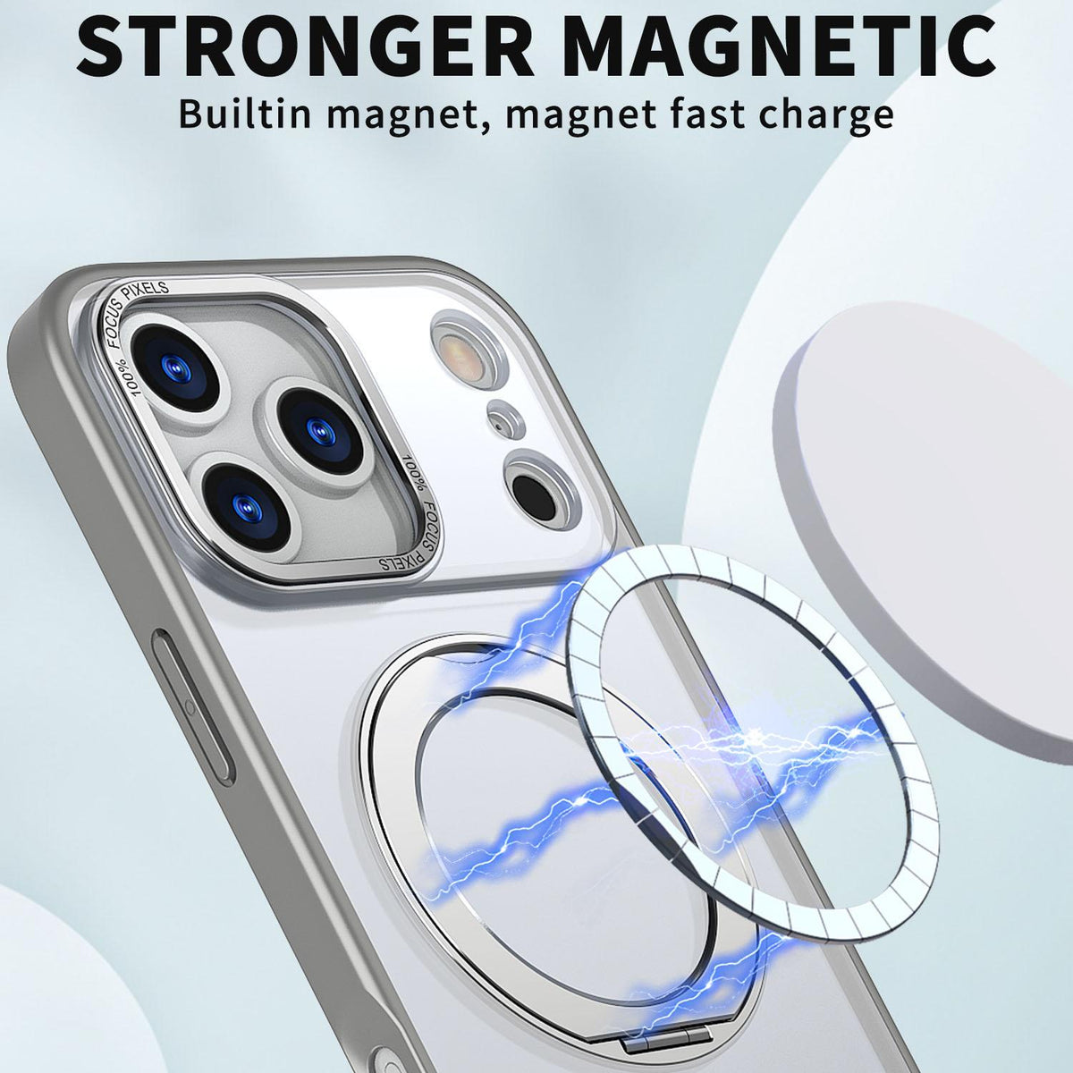 For iPhone 18 Pro Max kalebol MagSafe Metal Ring Holder Phone Case - Titanium Gray - EDA008475506F