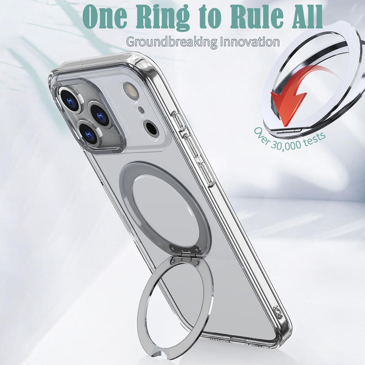 For iPhone 18 Pro Max kalebol MagSafe Metal Ring Holder Phone Case - Transparent - EDA008475506G