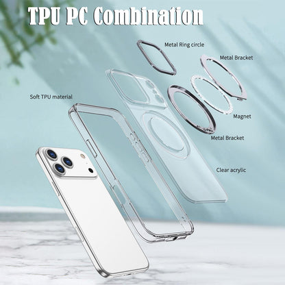 For iPhone 18 Pro Max kalebol MagSafe Metal Ring Holder Phone Case - Transparent - EDA008475506G