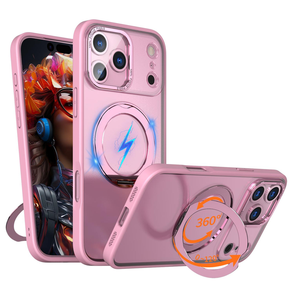 For iPhone 18 Pro Max kalebol MagSafe Metal Ring Holder Phone Case - Pink - EDA008475506H