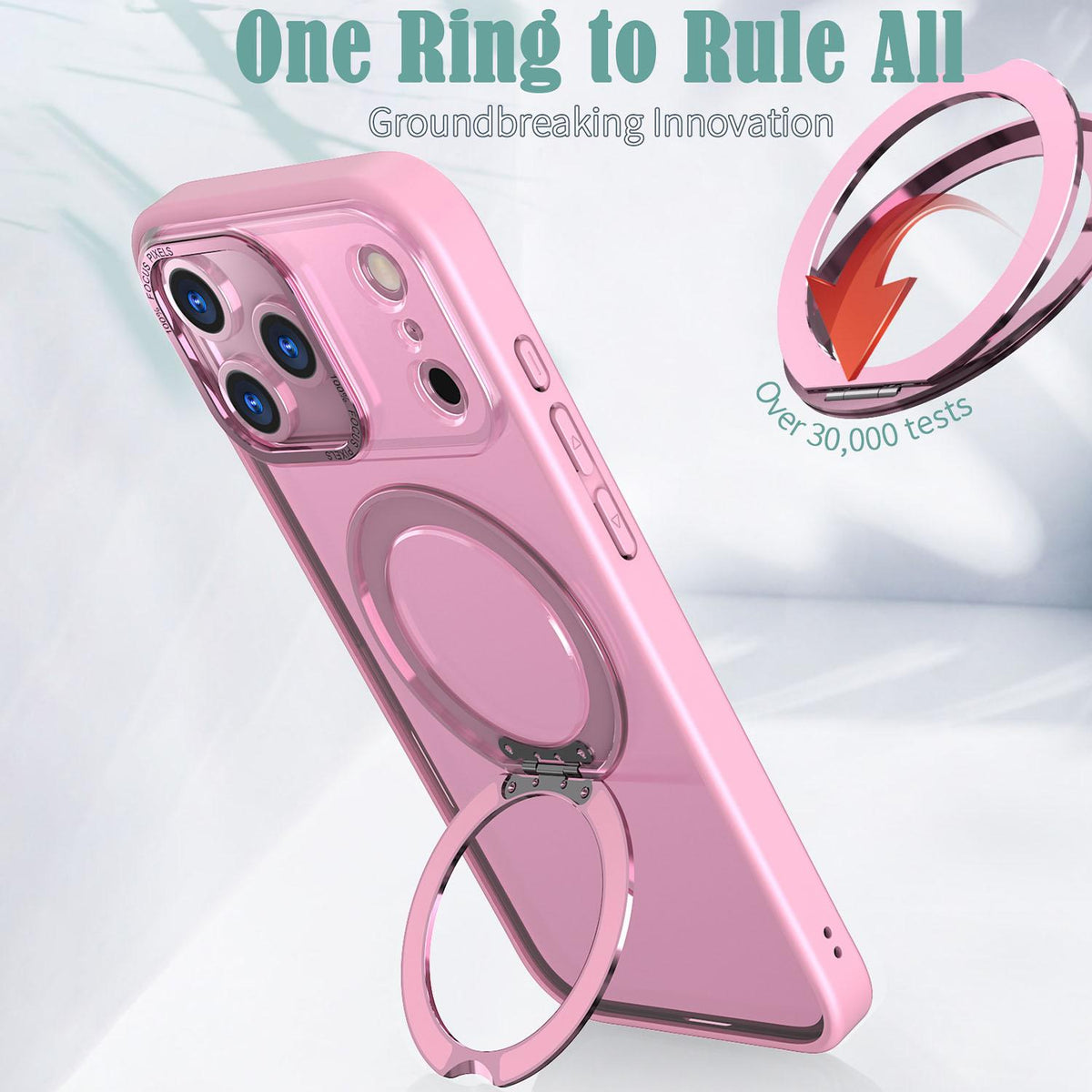 For iPhone 18 Pro Max kalebol MagSafe Metal Ring Holder Phone Case - Pink - EDA008475506H