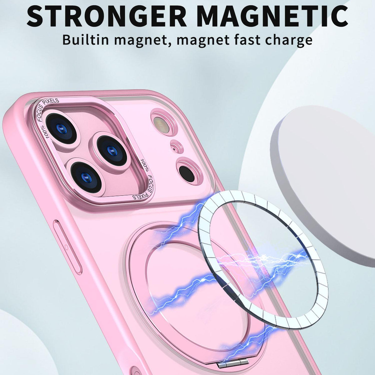 For iPhone 18 Pro Max kalebol MagSafe Metal Ring Holder Phone Case - Pink - EDA008475506H