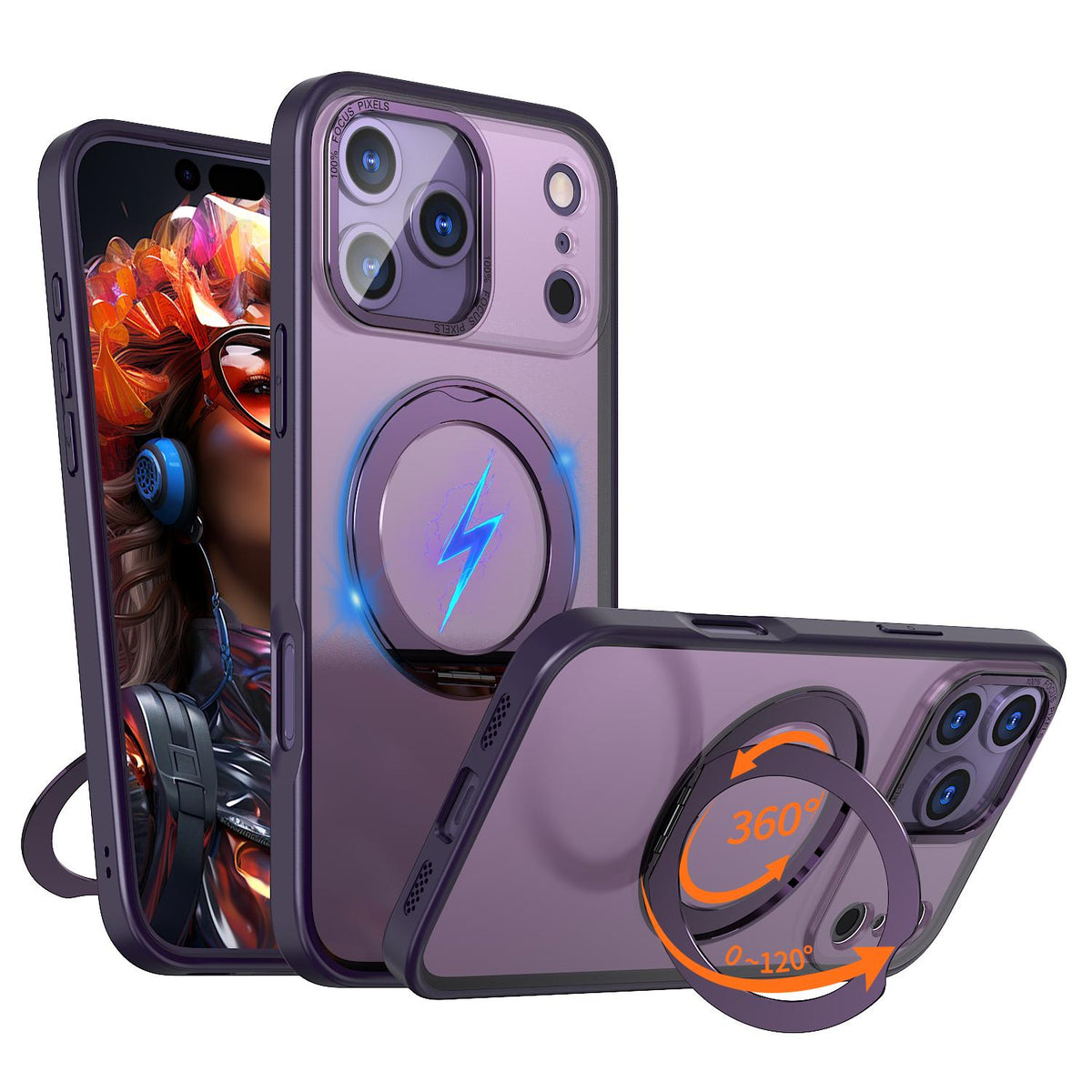 For iPhone 18 Pro Max kalebol MagSafe Metal Ring Holder Phone Case - Dark Purple - EDA008475506I