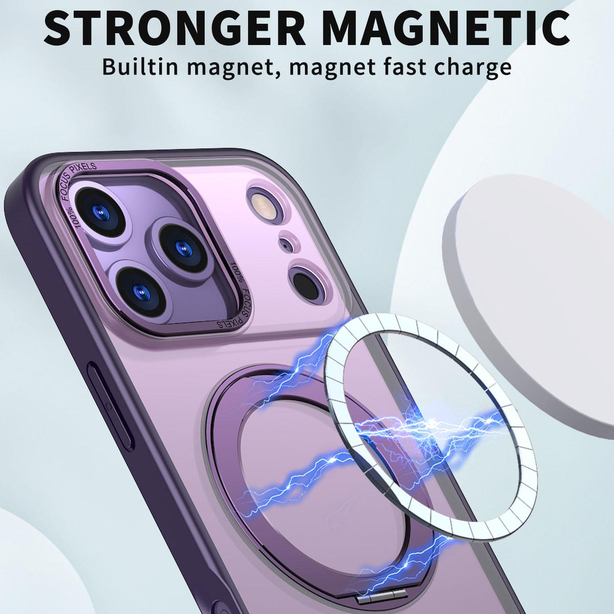 For iPhone 18 Pro Max kalebol MagSafe Metal Ring Holder Phone Case - Dark Purple - EDA008475506I