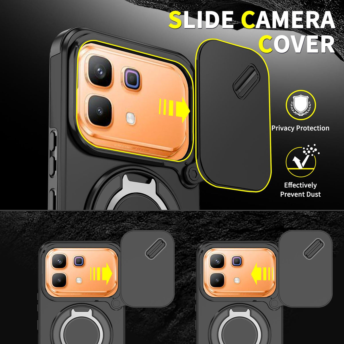 For Infinix Note 60 / 60 Pro 5G Sliding Camshield Ring Holder Phone Case - Black - EDA008475602A